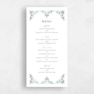 Bright Sage, Green Wedding Menu - Elio