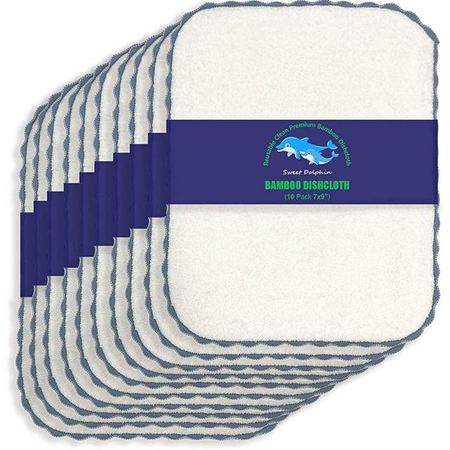 Bamboo Kitchen Dishcloths - Eco-Friendly No Odor Reusable Dish Towels, Premium Dish Cloths, Super Absorbent Bamboo Cleaning Cloths, Nonstick Oil Washable Fast Drying (White) 10 Pack