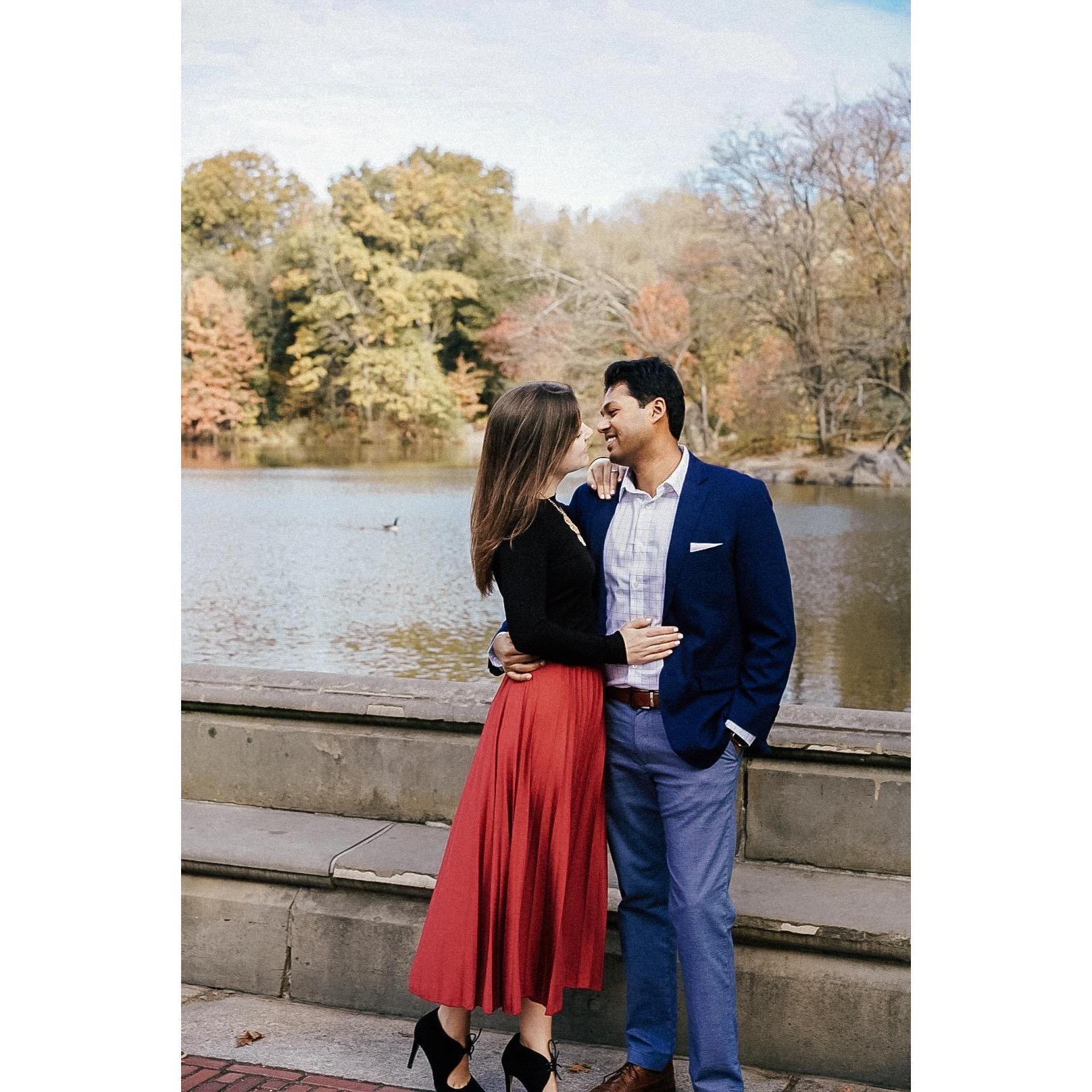 Engagement photo in Central Park, November 2019