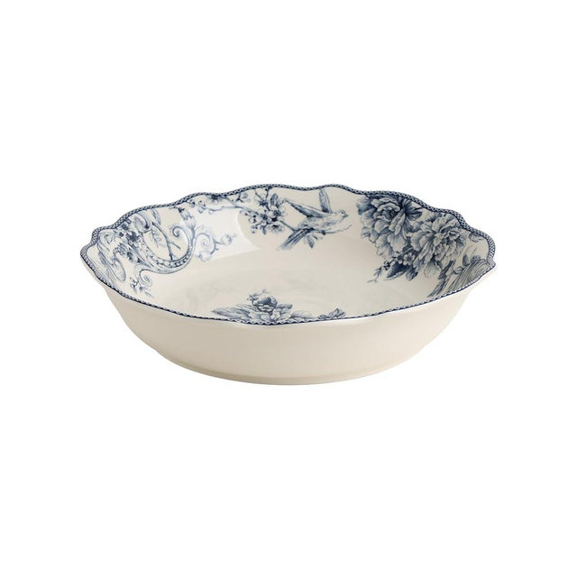 222 Fifth Adelaide Blue Extra Large Serving Bowl, 106.5 oz, 12.6" Porcelain Serve Bowls for Pasta, Salad, Fruits & Family Meals, Big Ceramic White Bowls for Entertaining, Dishwasher & Microwave Safe