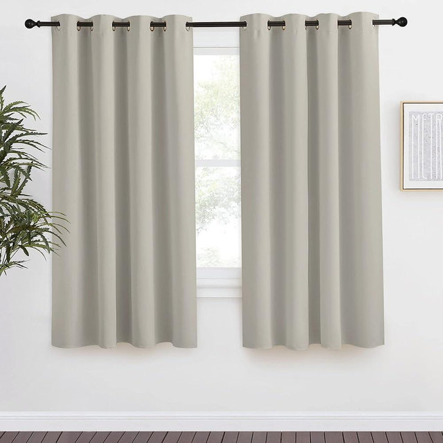 NICETOWN Natural Blackout Curtain 57 inch Length, W55 x L57 Inch, 8 Grommets Top, 1 Piece, Thermal Insulated Modern Window Treatment Soundproof Drape Panel for Bedroom/Living Room
