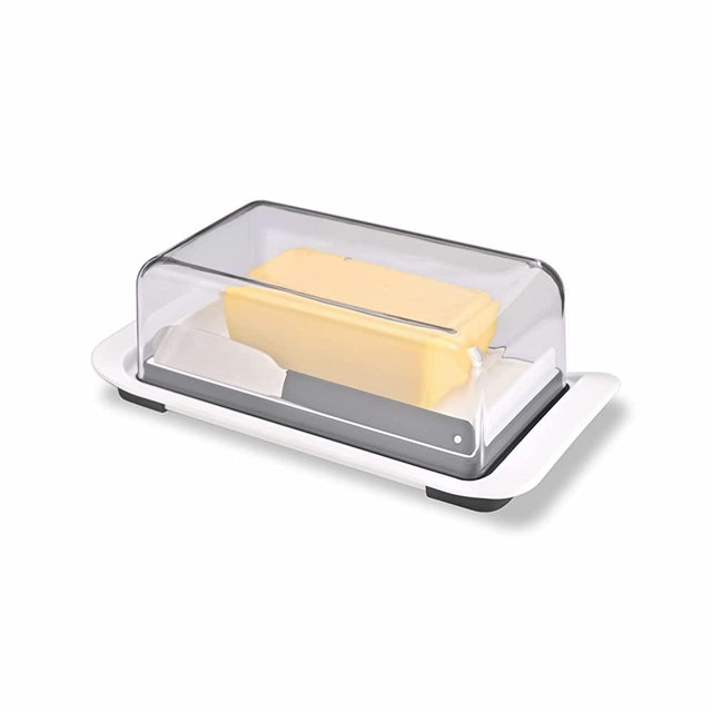 KITCHENDAO Butter Dish with Lid and Knife Spreader for Countertop and Refrigerator, Airtight to Keep Butter Fresh, Easy Scoop, Dishwasher Safe, Plastic Butter Keeper Tray for West/ East Coast Butter
