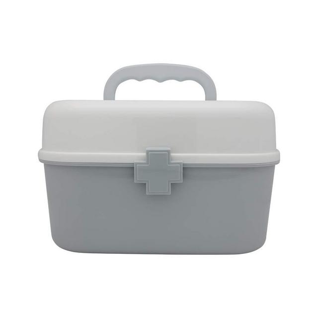 BangQiao Plastic First Aid Storage Box Container Bin with Removable Tray and Portable Handle, Family Emergency Medicine Kit Case Organizer, White&Gray