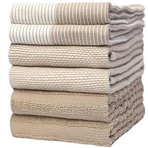 Premium Kitchen Towels (20”x 28”, 6 Pack) | Large Cotton Kitchen Hand Towels | Flat & Terry Dish Towel | Highly Absorbent Tea Towels Set with Hanging Loop | Tan
