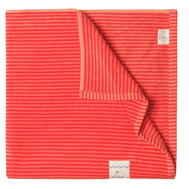 SOFE H&L | Playa Velour Large Beach Towel Pack of 1 (35” x 70”) Striped - Orange | Thick, Premium, Fade Resistant, Durable | Luxury Resort Quality Pool Towel, Turkish Beach Towel with Shoulder Strap