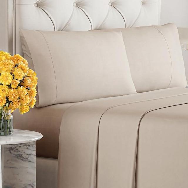 Sleepy Town Queen Size Bed Sheets - 4 Piece - Queen Sheet Set - Extra Soft, Comfy & Cooling - Easy Care - Shrinkage, Wrinkle & Fade Resistant - Brushed Microfiber - Deep Pocket Bed Sheets (Wheat)