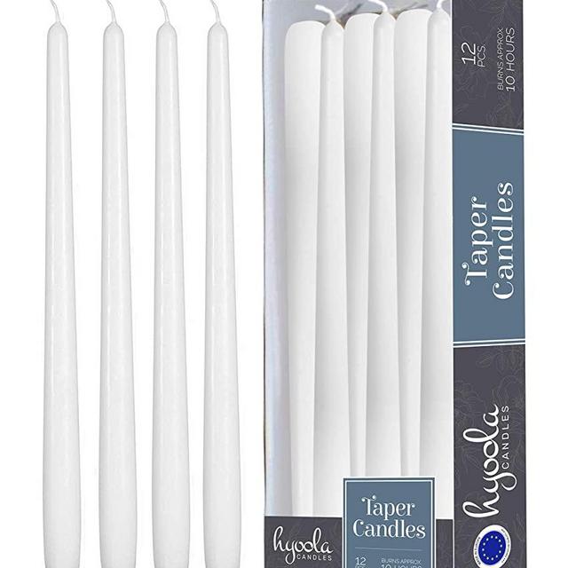 12 Pack Tall Taper Candles - 12 Inch White Dripless, Unscented Dinner Candle - Paraffin Wax with Cotton Wicks - 10 Hour Burn Time