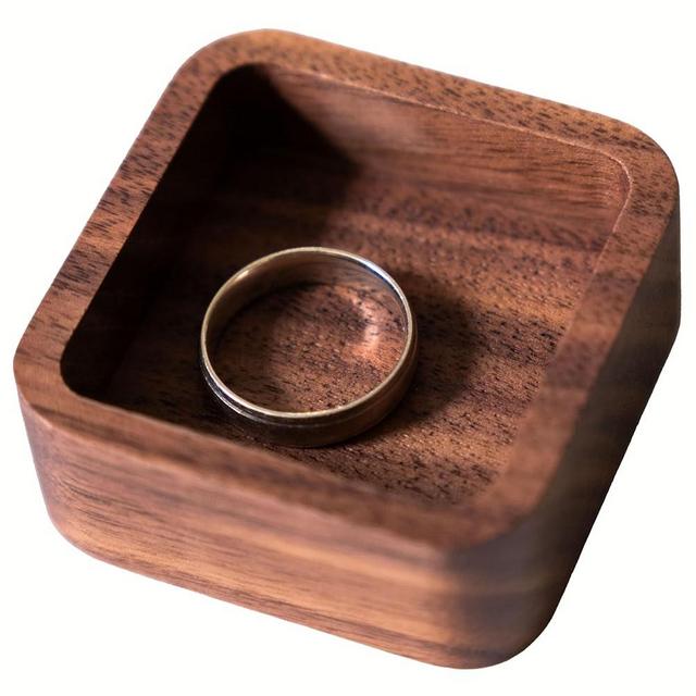 Walnut Wood Ring Tray, Mini Square Hardwood Holder, Jewelry Box Dish