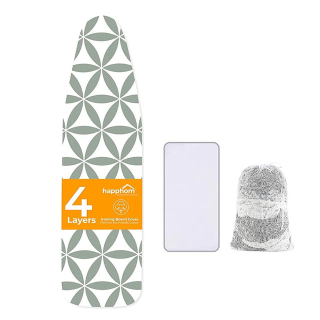 Ironing Board Cover and Pad Extra Thick Heavy Duty Padded 4 Layers Non Stick Scorch and Stain Resistant 15x54 and 3 Fasteners Elastic Edge with 2 Bonus Laundry Bag and Protective Scorch Mesh Cloth