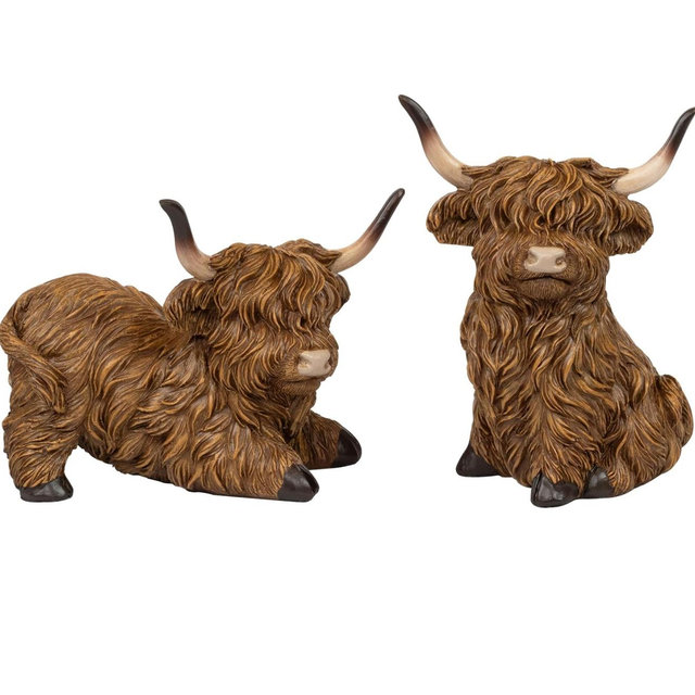 2pcs Highland Cow Figurines for Home, 5Inch Highland Cows Decor for Table Kitchen Book Shelf Bathroom Farmhouse, Highland Cow Gifts for Women and Kids