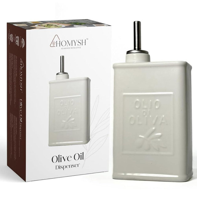 Homysh Vintage Ceramic Olive Oil Dispenser Cruet - Elegant White Design, Drip-Free Pourer with Airtight Stopper, Perfect for Cooking and Salad Dressings (White)