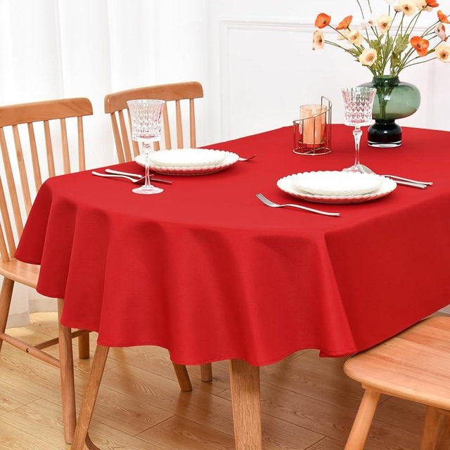 NEWISHER Red Oval Tablecloth 60x84 inch, Heavy Duty Polyester Fabric Table Cloth, Reusable Washable Solid Table Cover for Dining, Kitchen, Party, Wedding, Indoor Outdoor Tabletop Decoration