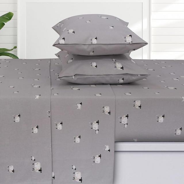 Tribeca Living Printed Flannel King Sheet Set, Super Soft 100% Cotton, Extra Deep Pocket Fitted with Oversized Flat, Sheep