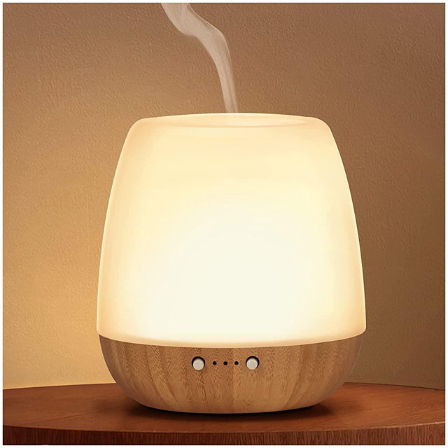 Essential Oil Diffusers, Glass Oil Diffuser, Milky Frosted Glass Cover, Solid Bamboo Base, Warm Night Light, Waterless Auto Off, Aromatherapy Diffuser for Home Decor, Gift Choice, MOS-M2