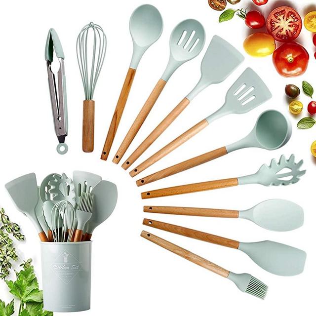 12PCS Silicone Cooking Utensils Kitchen Utensil Set Silicone Kitchen Utensils Set, Silicone Utensil Set Spatula Set, Silicone Utensils Cooking Utensil Set Silicone Spatula Turner Set (Green)