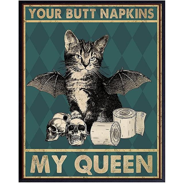 Butt Napkins - Cat Bathroom Decor for Women - Black Cat Wall Decor - Cat Wall Art - Bath Wall Decor - Funny Bathroom Decorations - Bat Wall Decor - Goth Room Decor - Gothic Home Decor - Cute Cat Gifts