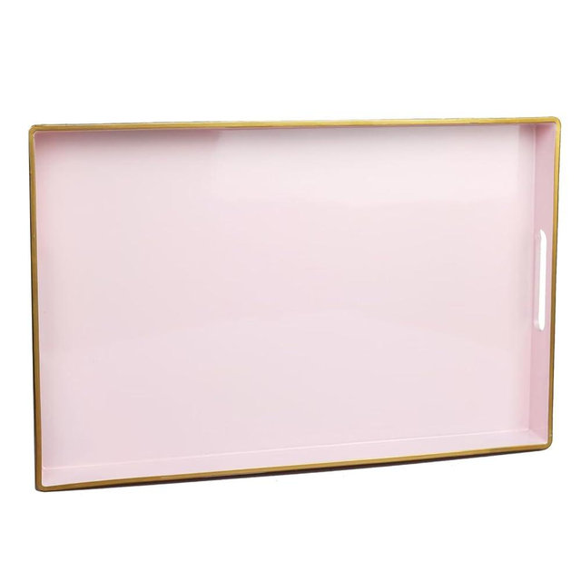 Spsyrine Pink Decorative Serving Tray with Handles, Elegant Plastic Coffee Table Tray for Ottoman, Living Room, Home Decor 15.6" X 10.2"