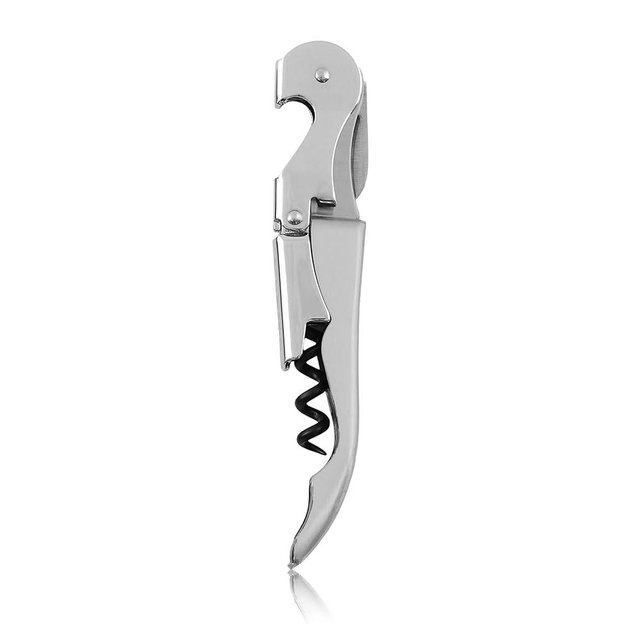 True Truetap Double Hinged Waiter's Corkscrew Wine Opener, Stainless Steel Wine Bottle Opener with Built In Foil Cutter, Home Bar Tools, Bar Cart Accessories, Wedding Gifts, Set of 1, Metallic Silver