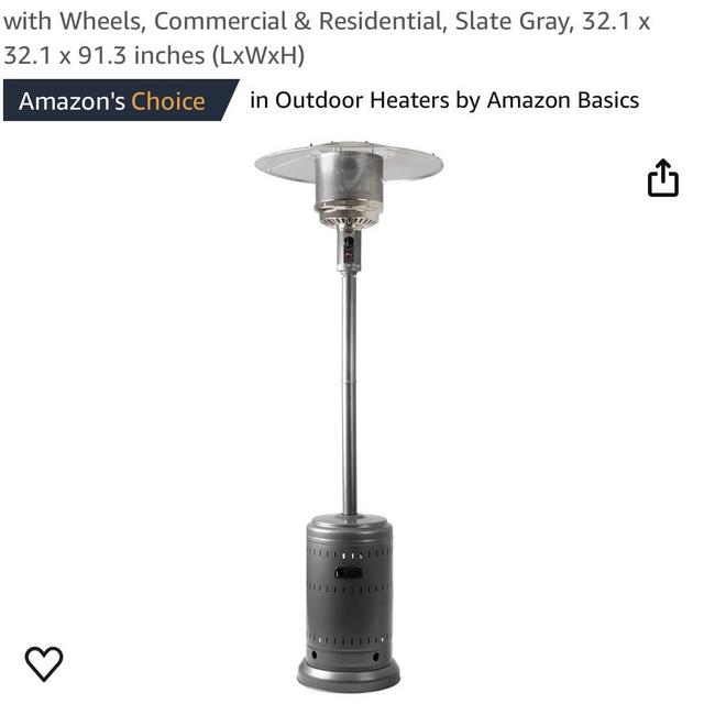Amazon Basics 46,000 BTU Outdoor Propane Patio Heater with Wheels, Commercial & Residential, Slate Gray, 32.1 x 32.1 x 91.3 inches (LxWxH)
