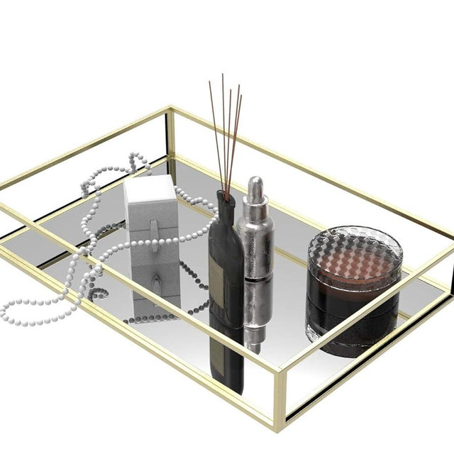 Clear Trays for Organizing,Gold Mirror Tray for Room Decor,Exquisite Perfume Tray,Makeup,Jewelry,Vanity,Dresser Top Perfume Organizer,Clear Rectangle Container and Storage Organizer for Bathroom
