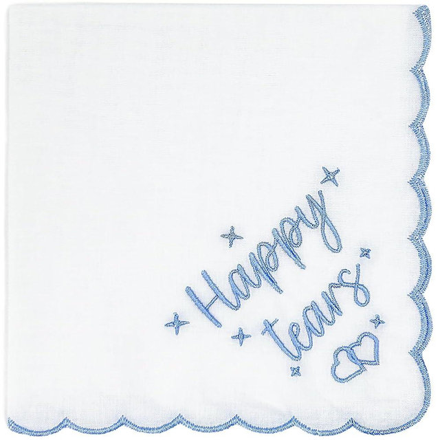 Lamyba Bride Gifts – Something Blue Gift for Bride, Wedding Handkerchief for bride Embroidered Happy Tears Keepsake Handkerchief, Bridal Shower Accessory (Blue/White)