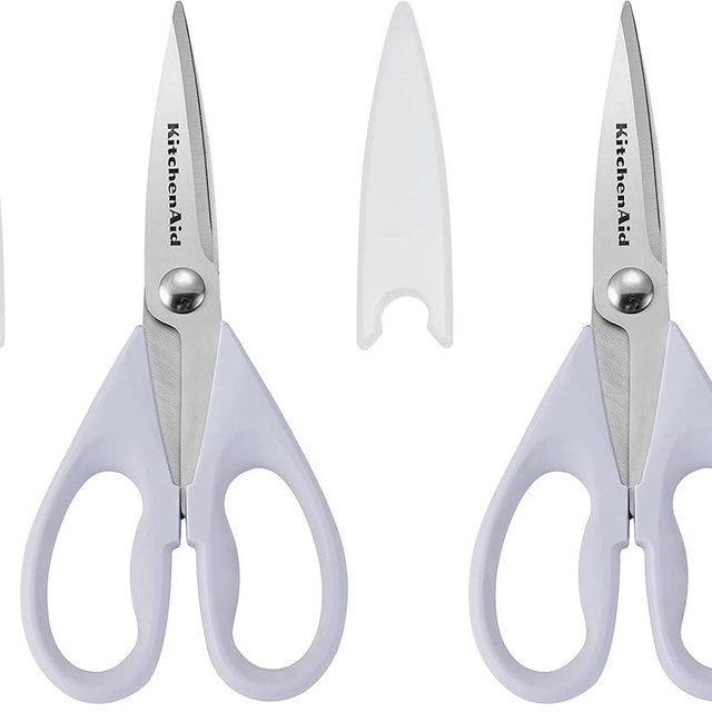 KitchenAid All Purpose Kitchen Shears with Protective Sheath Durable Stainless Steel Scissors,Dishwasher Safe,Soft Grip Comfort Handle,8.72 Inch,Lavendar Cream,(Pack of 2)