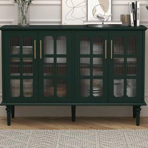 Gurbachan 47.6-inch Antique Sideboard with Adjustable Shelves and 4 Glass Doors - Green