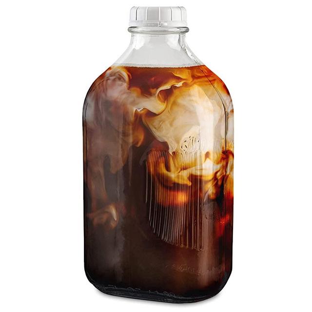 64-Oz Glass Milk Bottles with 3 White Caps (1 Count ) - Food Grade Glass Bottles - Dishwasher Safe - Bottles for Milk, Buttermilk, Honey, Tomato Sauce, Jam, Barbecue Sauce -Stock Your Home