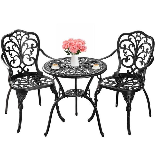 Withniture Bistro Set 3 Piece Outdoor, Bistro Table and Chairs Set of 2, All Weather Patio Bistro Set with Umbrella Hole, Patio Set for Garden, Black