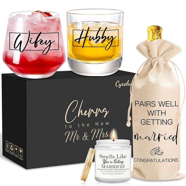 4Pcs Wedding Gifts for Couples 2024-Best newlywed gifts for couples,bride gifts for bridal shower,hubby and wifey wine glasses set,Mr mis gift,wedding presents for couple