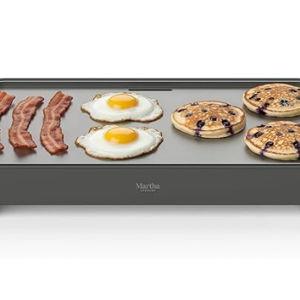Martha Stewart 12” x 22” Electric Griddle, XL Ceramic Nonstick Flat Top Cooking Surface, Adjustable Temperature Dial, Drip Tray, Dishwasher Safe, 1500W Fast Even Heating, Pancakes & Eggs, Caviar Gray