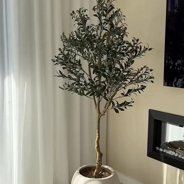 FEELEAD 7ft Olive Trees Artificial Indoor - Tall Faux Olive Tree 7 feet (84") with Pot, Fake Plants Natural Olive Branches and Realistic Leaves Olive Silk Tree for Home Office Decor