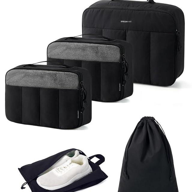 BAGSMART Hanging Packing Cubes for Travel Women, Large Capacity Luggage Organizers for Suitcases, Quilted Travel Essentials for Women, Black