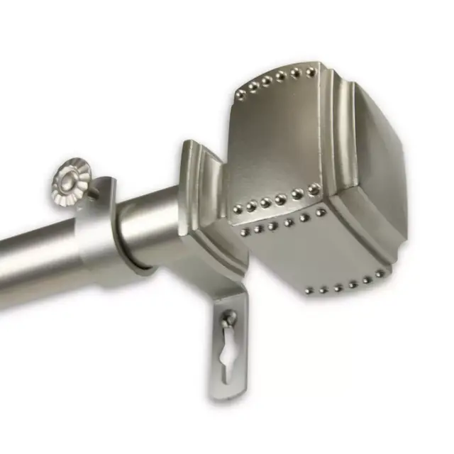 Rod Desyne Bennett 48 to 84-Inch Single Drapery Rod with Square Finials in Satin Nickel