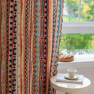 Boho Curtains Geometric Light Filtering Semi-Blackout Window Curtains 63 Inches Long Rod Pocket Drapes for Living Room 2 Panels-Vintage Red