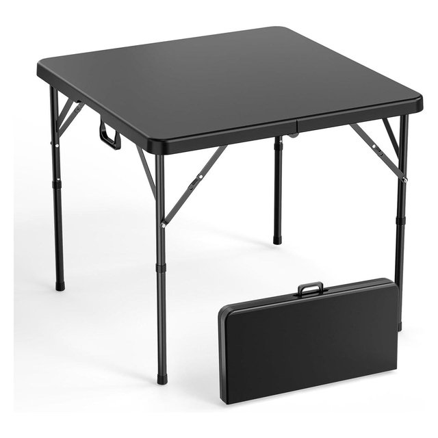 VINGLI 34" Fold in Half Square Table, Bi-Folding Commercial Table, Portable Plastic Dining Card Table for Kitchen or Outdoor, Black