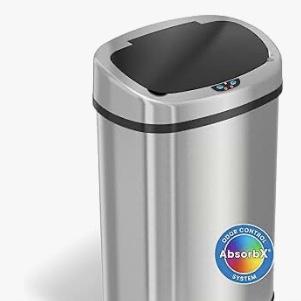iTouchless 13 Gallon SensorCan Kitchen Trash Can with Odor Filter, Stainless Steel, Oval Shape, Sensor-Activated Lid Garbage Bin for Home, Office, Slim Space-Saving, Battery & AC Adapter not included