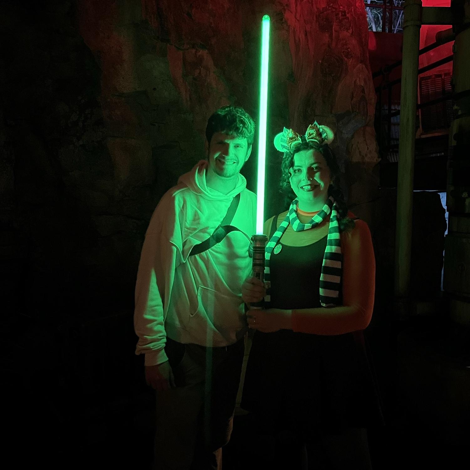 Disneyland! Andrew got Paris to build her very own lightsaber!