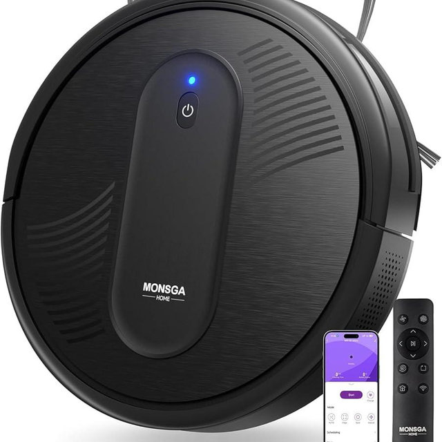 MONSGA Robot Vacuum Cleaner, 4000Pa Powerful Suction Robotic Vacuum, 3.2" Super-Slim, 140Min Runtime, Vacuum Robot for Hard Floor/Low Pile Carpet/Pet Hair, Remote/App/Voice Control, Schedule Clean