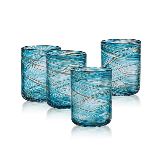 Mikasa Color Swirl 15 Ounce Double Old Fashion Drinking Glass 4-Piece Set
