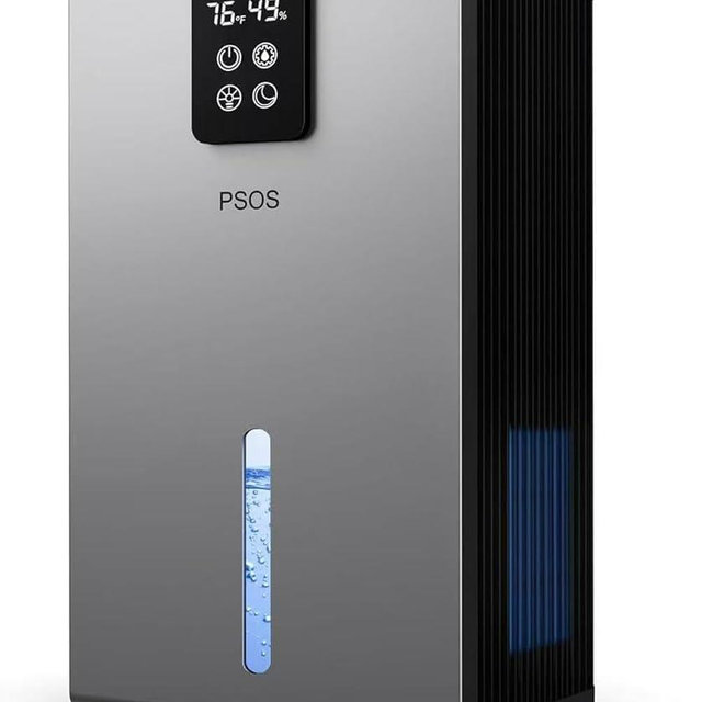 PSOS Dehumidifier, Dehumidifiers for Home, 98 OZ Water Tank, (1000 sq.ft) Quiet Dehumidifier for Basement Bedroom Bathroom with Humidity Display, Auto Shut Off, Relaxing 7 Color Ambient Light(Gray)