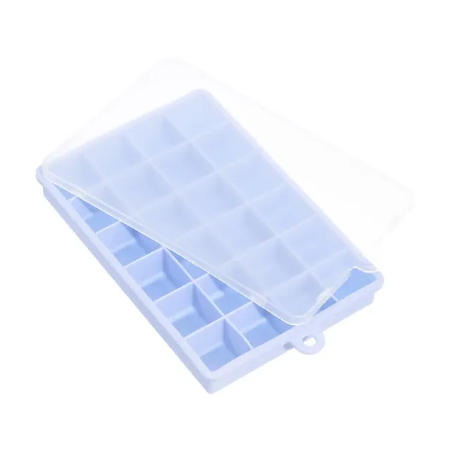 Unique Bargains Square Silicone ice block Tray with Lid for Freezer 24 Cube Per Tray Light Blue
