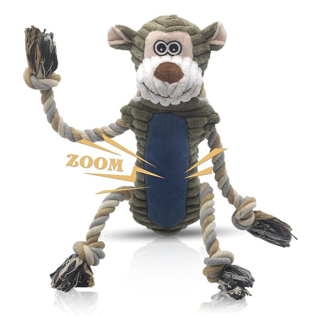 BUYPOW Funny Plush Dog Chew Toys, Squeaky Dog Toys, Interactive Tug of War Puppy Toys, Stuffed Dog Toys for Small, Medium and Large Dogs - Monkey