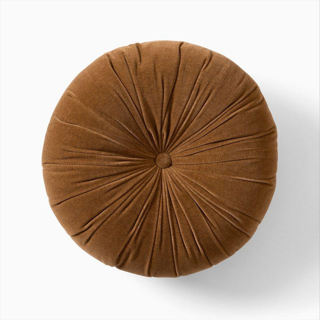 Classic Velvet Tufted Round Pillow, 18 In Round, Cumin