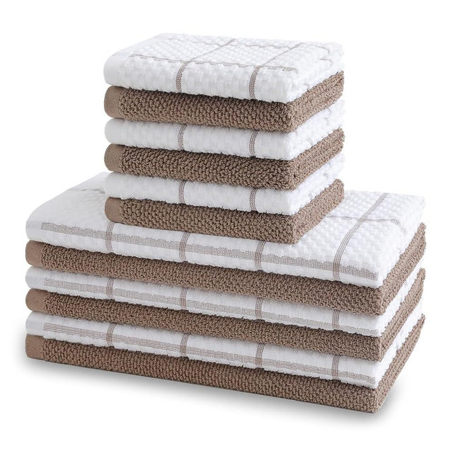 QAJ 12 Pack Kitchen Towels and Dishcloths Set, 100% Cotton Soft and Absorbent Kitchen Towels 16 x 25 inche & 13 x 13inche Dishcloths