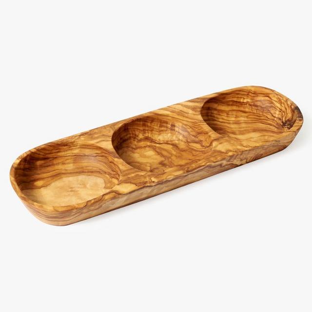 Olive Wood Triple Condiment Server