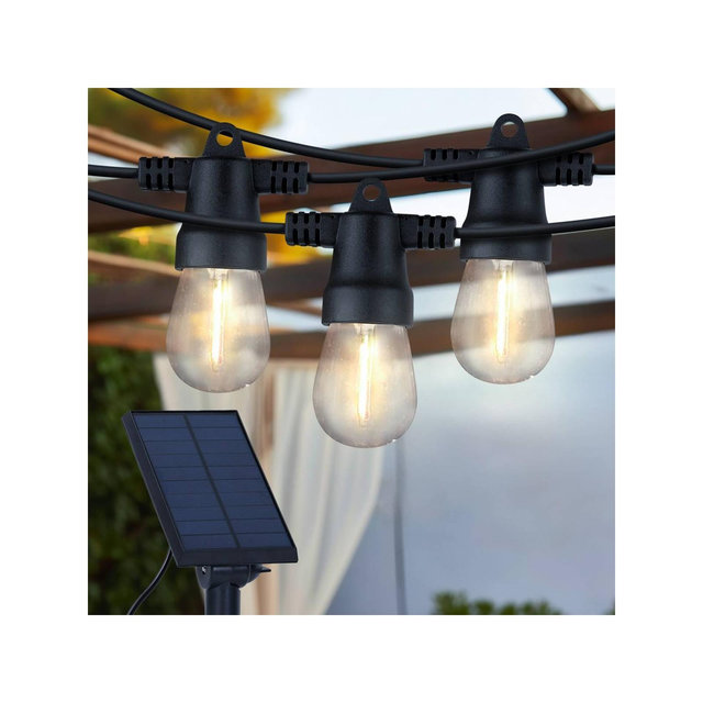 Brightech 12-Bulb LED Ambience Pro Solar 1W 27ft 2700K S14 Outdoor String Lights Clear Bulb Black Wire