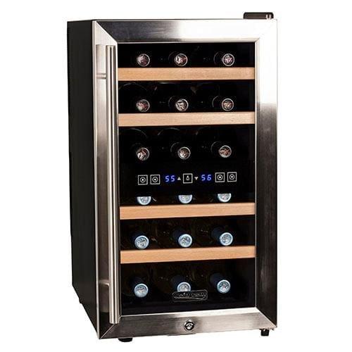Koldfront 18 Bottle Free Standing Dual Zone Wine Cooler, Black and Stainless Steel