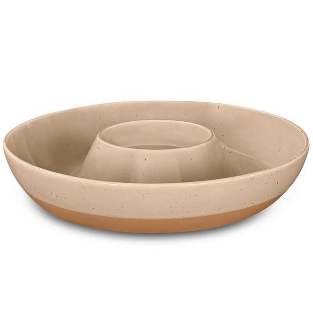 Mora Ceramic Chips and Dip Serving Tray: Large Divided Party Bowl Set for Chips & Salsa, Veggies & Dip, Fruit, Snacks, Entertaining, Hosting, etc. Minimalist Design for the Modern Hostess - Chai