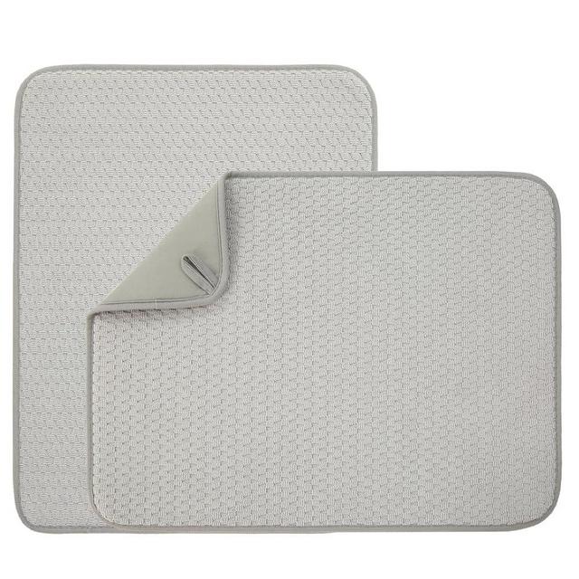 VESHE 2 Pack Microfiber Dish Drying Mat for Kitchen Counter,Ultra Absorbent Dish Drainer Mat ,Dish Drying Pad , Dish Rack Mat 20×15 Inch (Silver Gray)